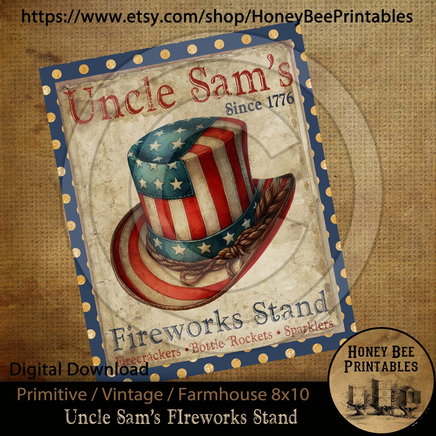 Vintage Primitive Farmhouse Instant Download Printable Sublimation Decoupage 8x10 Cans Labels Uncle Sam Fireworks Stand Patriotic Americana