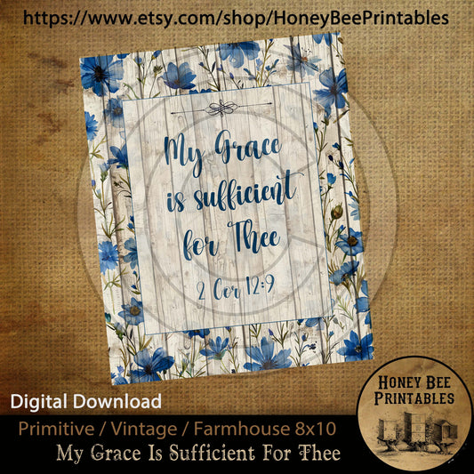 Vintage Primitive Farmhouse Instant Download Printable Sublimation Decoupage 8x10 JPEG Labels My Grace Is Sufficient For Thee 2 Corinthians