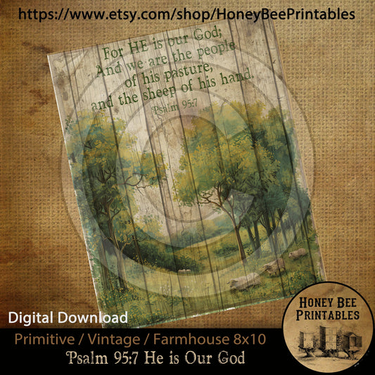 Vintage Primitive Farmhouse Instant Download Printable Sublimation Decoupage 8x10 JPEG Labels He Is Our God We Are The People of His Pasture