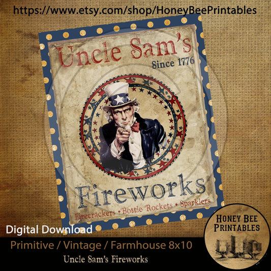 Vintage Primitive Farmhouse Instant Download Printable Sublimation Decoupage 8x10 JPEG Cans Labels Uncle Sam Fireworks Patriotic Americana