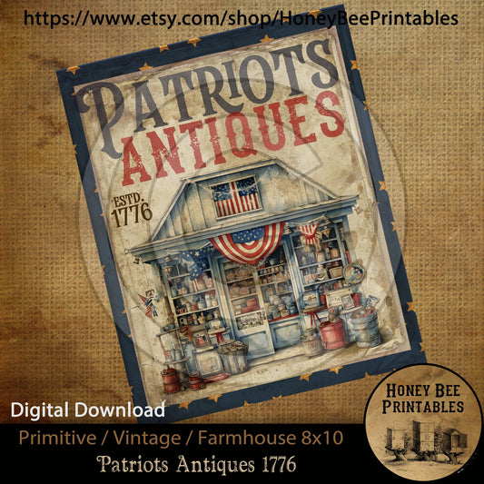 Vintage Primitive Farmhouse Instant Download Printable 8x10 Sublimation Decoupage Cans Labels Patriotic Americana Patriots Antiques Store