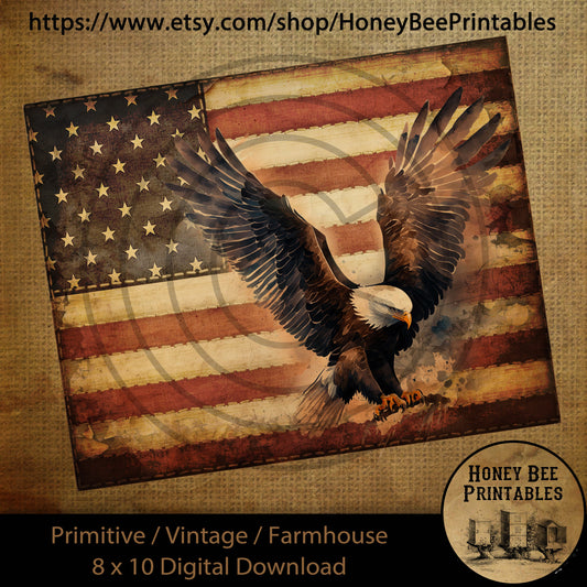Vintage Primitive Farmhouse Digital Download Printable Sublimation Decoupage JPEG Labels Patriotic Grungy American Flag Eagle Freedom USA