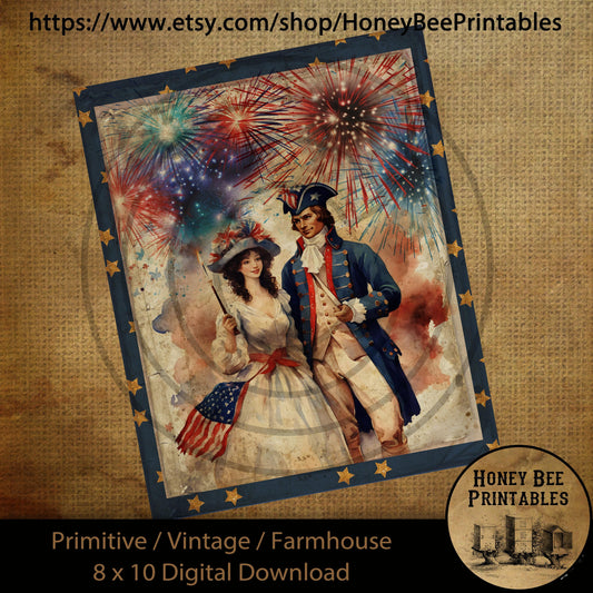 Vintage Primitive Farmhouse Digital Download Printable Sublimation Decoupage Can Labels Colonial Americana Patriots Independence Fireworks 2
