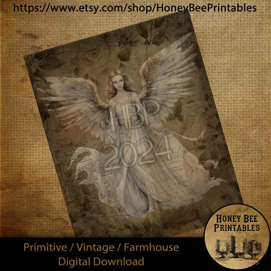 Vintage Primitive Farmhouse Digital Download Printable Sublimation Decoupage Labels Heavenly Angel, Inspirational, Heaven's Angels, Angel