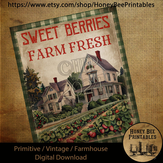 Vintage Primitive Farmhouse Digital Download Printable Sublimation Decoupage Labels, Sweet Berries, Farm Fresh, Victorian Home, Country