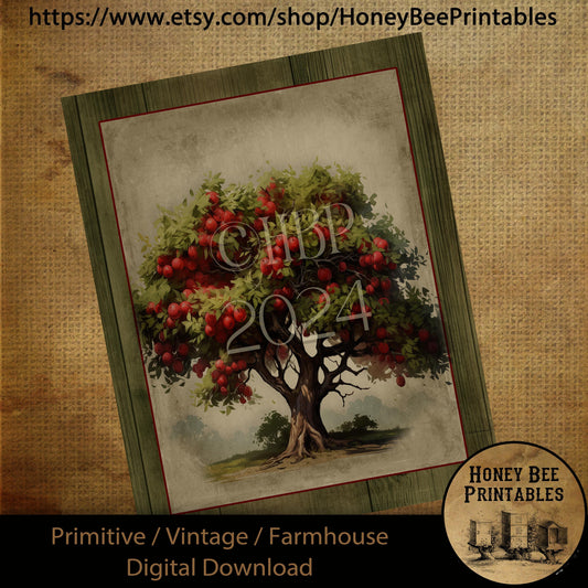 Vintage Primitive Farmhouse Digital Download Printable Sublimation Decoupage Labels, Vintage Apples, Apple Tree, Country, Wood, Kitchen