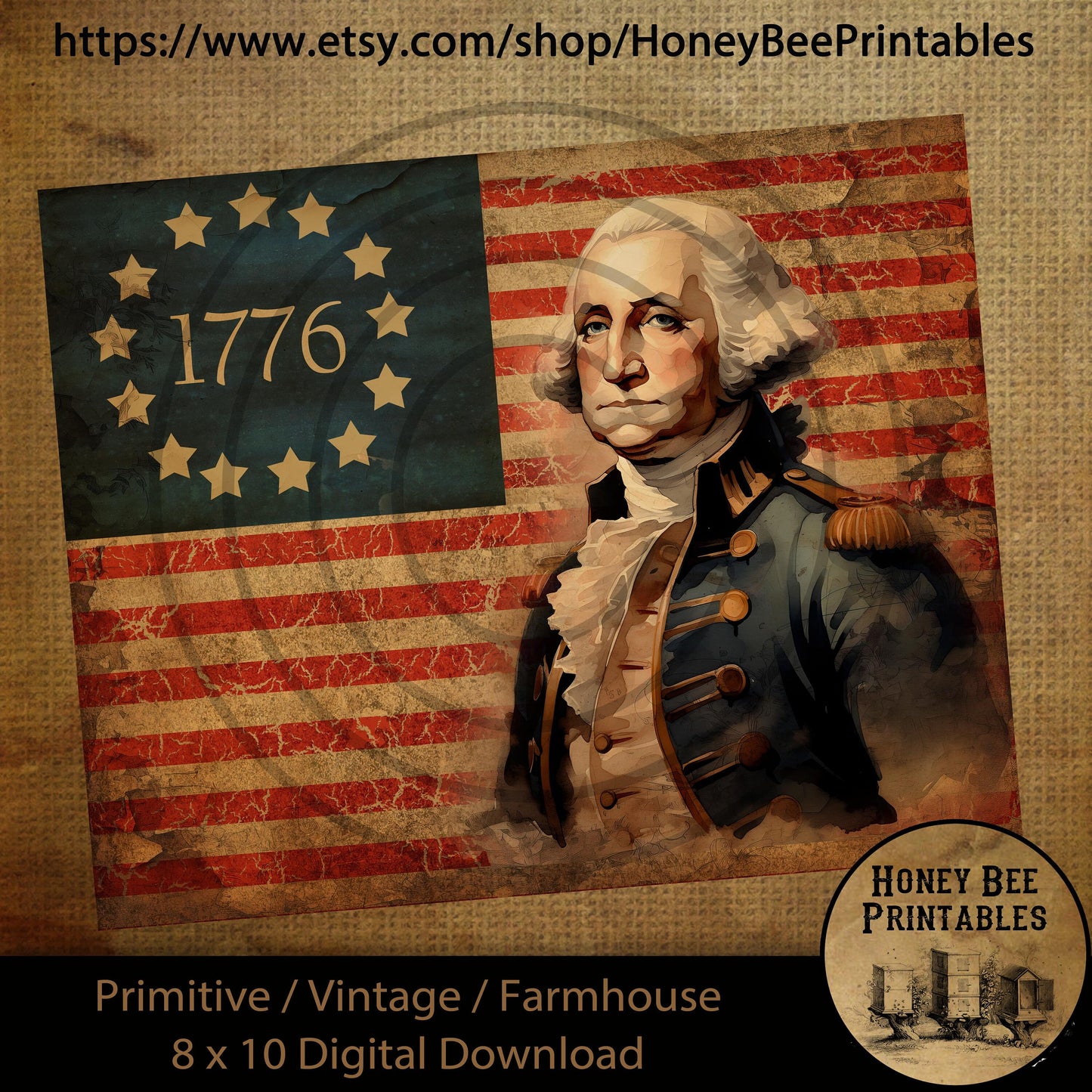 Vintage Primitive Farmhouse Digital Download Printable Sublimation Decoupage Labels Patriotic Grungy American Flag George Washington USA