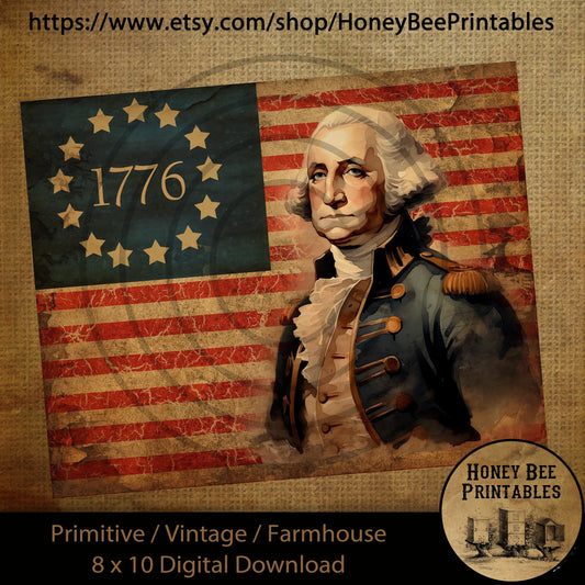 Vintage Primitive Farmhouse Digital Download Printable Sublimation Decoupage Labels Patriotic Grungy American Flag George Washington USA