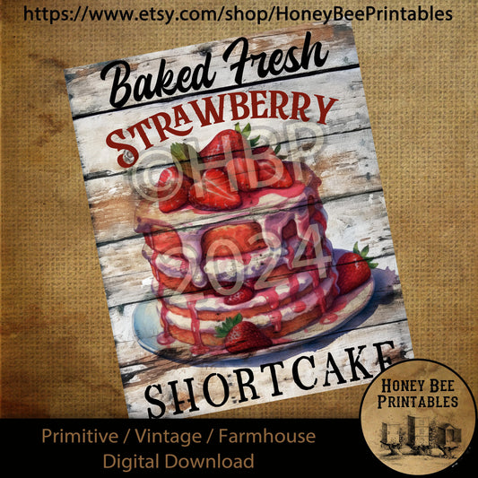 Vintage Primitive Farmhouse Digital Download Printable Sublimation Decoupage Labels Summer Strawberry Shortcake, Desserts, Strawberries