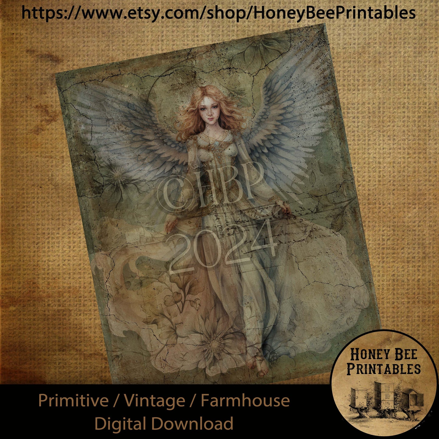 Vintage Prim Farmhouse Digital Download Printable Sublimation Decoupage Labels Heavenly Angel, Inspirational, Heaven's Angels, Blue Angel