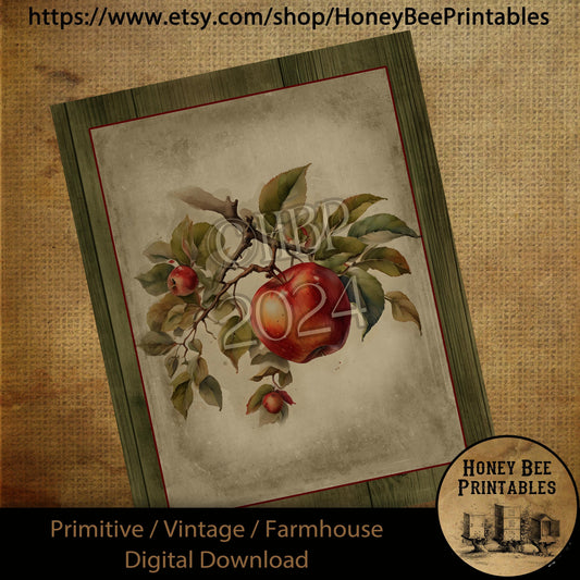 Vintage Primitive Farmhouse Digital Download Printable Sublimation Decoupage Labels, Vintage Apples, Red Delicious, Wood, Kitchen Print,