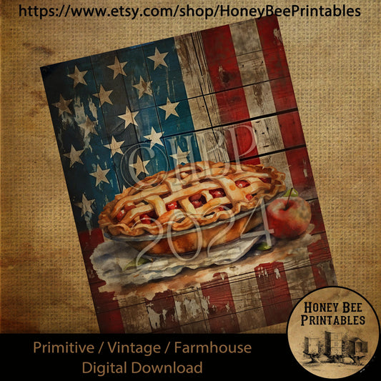 Vintage Primitive Farmhouse Digital Download Printable Sublimation Decoupage Labels Grungy American Flag, Patriotic, Apple Pie, American Pie