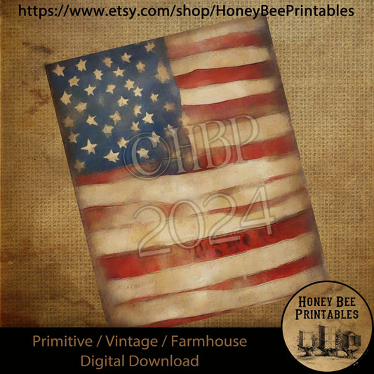 Vintage Digital Download Printable Sublimation Decoupage Primitive, Painting, Patriotic, Americana, Flag, Grungy, American Flag Background