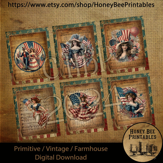 Vintage Primitive Farmhouse Digital Download Printable-Patriotic Music Sheet Americana, USA, Labels Use on Jars, crock, cans, books