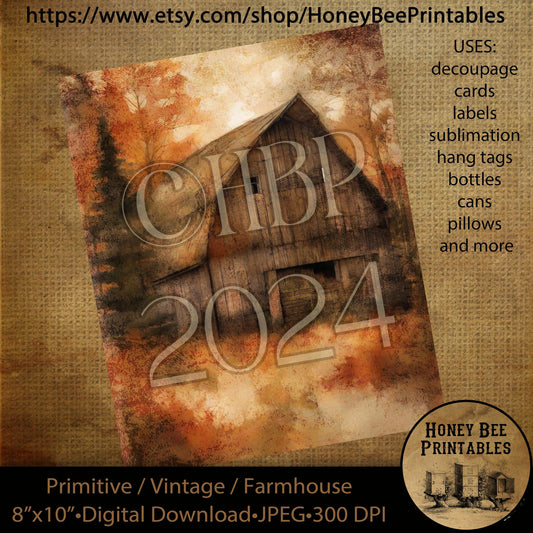 Vintage Primitive Farmhouse Digital Download Printable Decoupage Labels Fall Autumn, Old Rustic Barn, Sunflowers, Beautiful Landscape 2