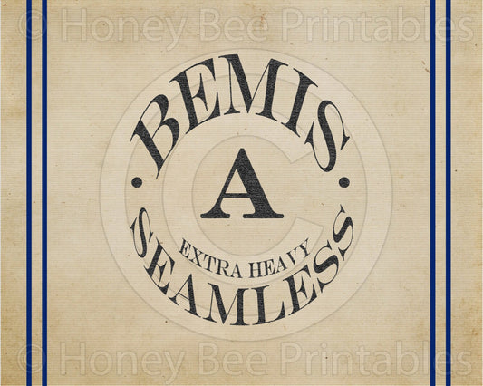 Prim Vintage Bemis A Seamless Blue Striped Grain Feedsack Feed Sack Logo Printable Digital Instant Download JPEG Pillows Framed Prints Label