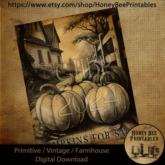 Vintage Digital Download Printable Decoupage Primitive, Pumpkins For Sale, Old Farm, Pumpkin Patch, Pumpkin Farm, Fall, Autumn, Harvest