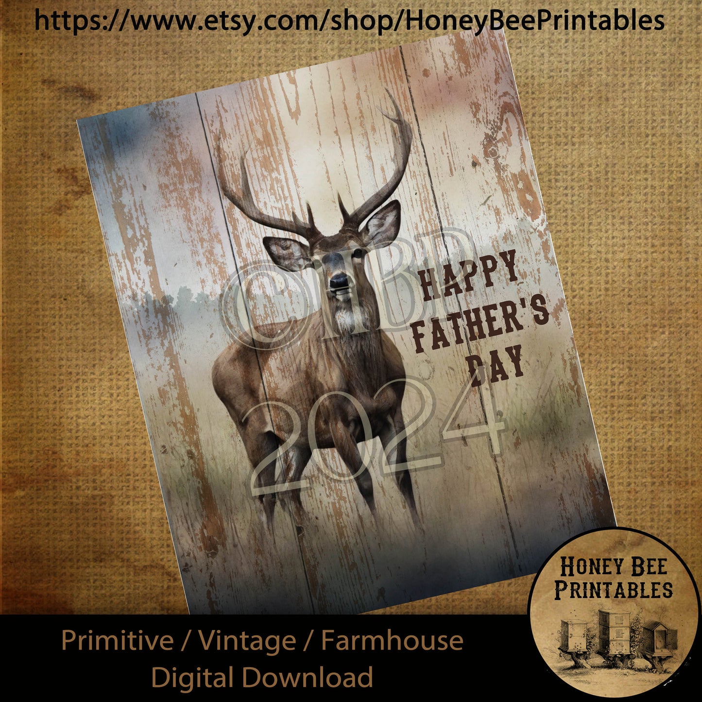 Vintage Digital Download Printable Sublimate Decoupage Primitive, Spring, Summer, Father, Dad, Father's Day, Buck Deer, Deer, Hunting