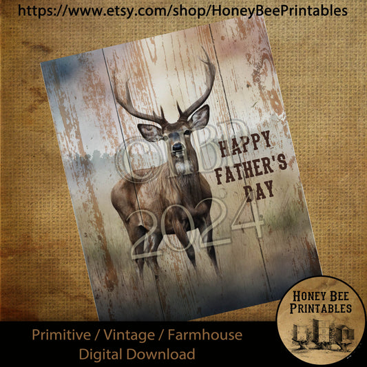 Vintage Digital Download Printable Sublimate Decoupage Primitive, Spring, Summer, Father, Dad, Father's Day, Buck Deer, Deer, Hunting