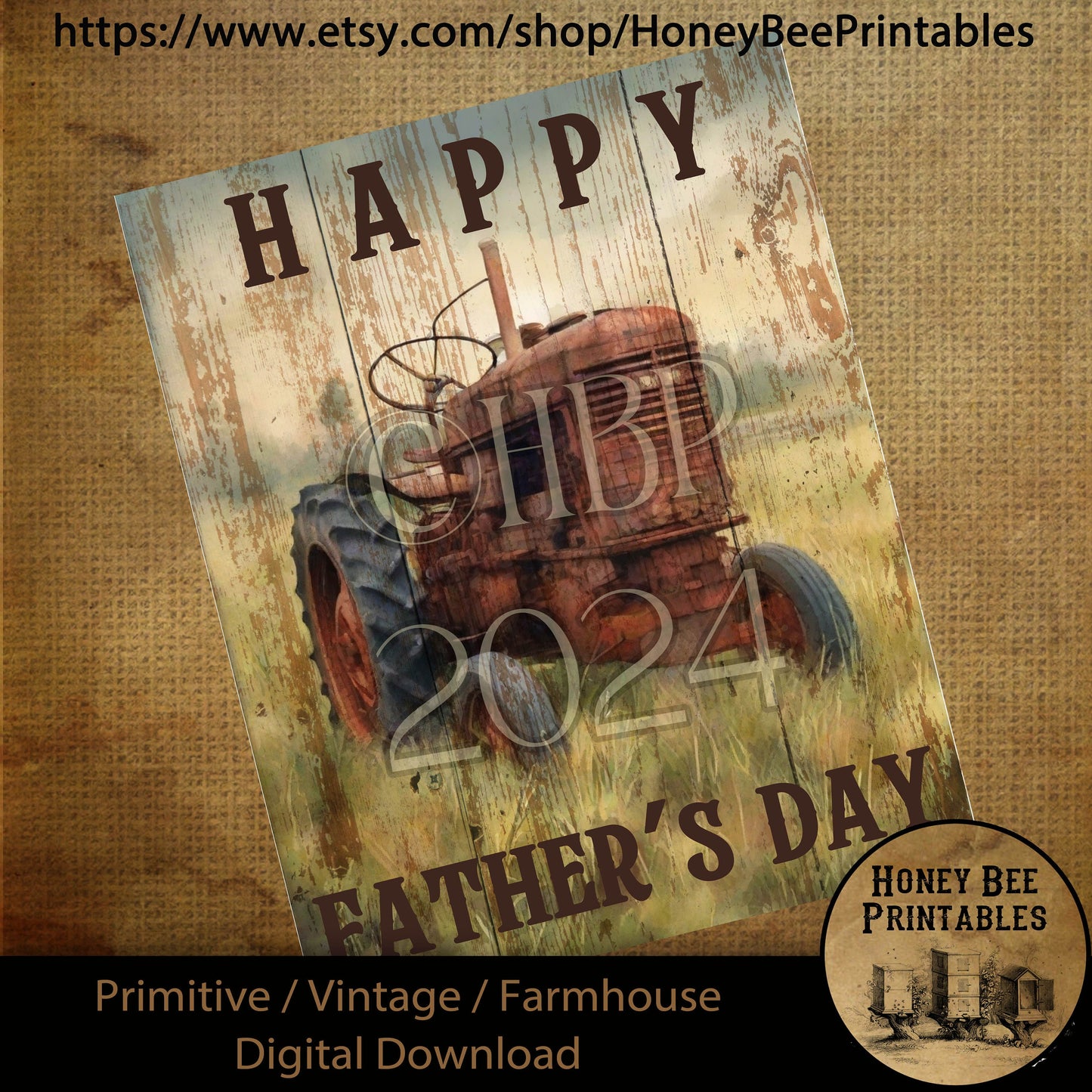 Vintage Digital Download Printable Sublimate Decoupage Primitive, Summer, Father, Dad, Happy Father's Day, Old Tractor, Rusty Tractor, Farm