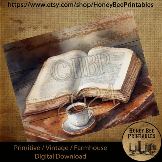 Vintage Digital Download Printable Sublimate Decoupage Primitive, Summer, Father, Dad, Happy Father's Day, old Bible, Coffee, Rustic, Pastor