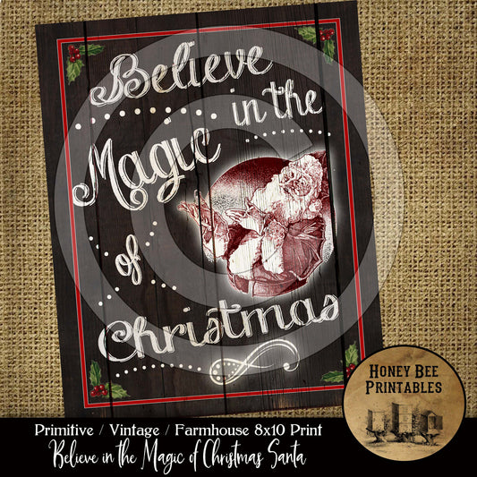 Vintage Instant Download Printable Decoupage Vintage Santa, Primitive Santa, Santa Claus Father Christmas, Believe in the Magic of Christmas