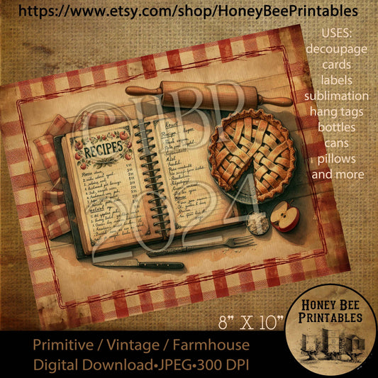 Vintage Digital Download Printable Decoupage Primitive, Fall, Autumn, Apples, Apple Recipe, Autumn Kitchen, Apple Picking, Mama's Recipes