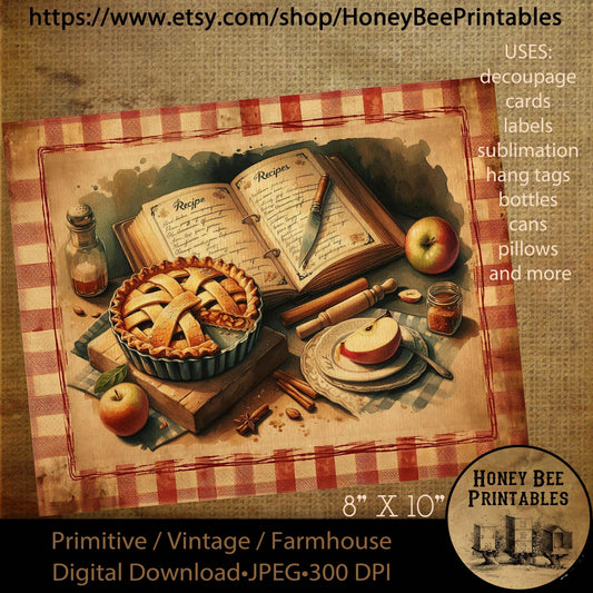 Vintage Digital Download Printable Decoupage Primitive, Fall, Autumn, Apples, Apple Recipe, Autumn Kitchen, Apple Picking, Mama's Recipes, 2