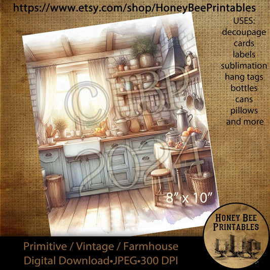 Digital Download, Printable, Decoupage, Vintage, Primitive Kitchen, Country Kitchen, Old Kitchen, Cupboards, Cabinets, Farmhouse Kitchen