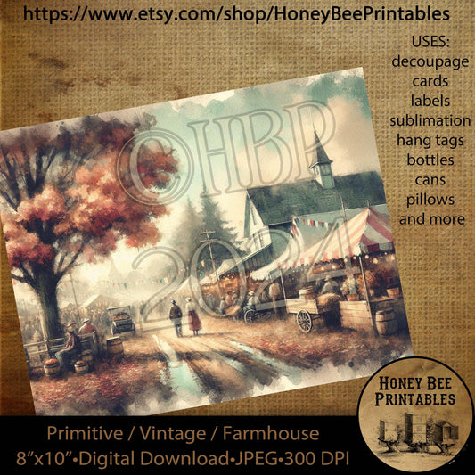 Vintage Digital Download Printable Sublimate Decoupage Primitive, Fall, Autumn, Harvest Celebration, Fall County Fair, Fall Festival