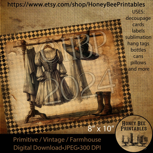 Digital Download, Printable, Decoupage, Vintage, Primitive, Fall, Autumn, Halloween, Witch Clothes,  Witch Hat, Witch Boots, Witch Broom, #3