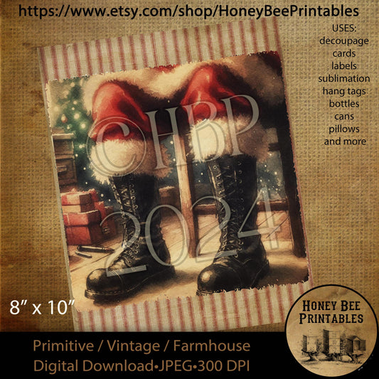 Digital Download, Digital Art, Printable, Decoupage, Craft Supplies, Primitive, Santa Claus, Santa, Santa Legs, Christmas, Winter, 8x10, #3