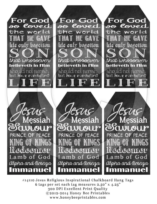 Jesus John 3:16 Religious Chalkboard Hang Tags 14110 Printable Digital JPEG File Instant Download Uses Scrapbooking Bookmark Church Pastor