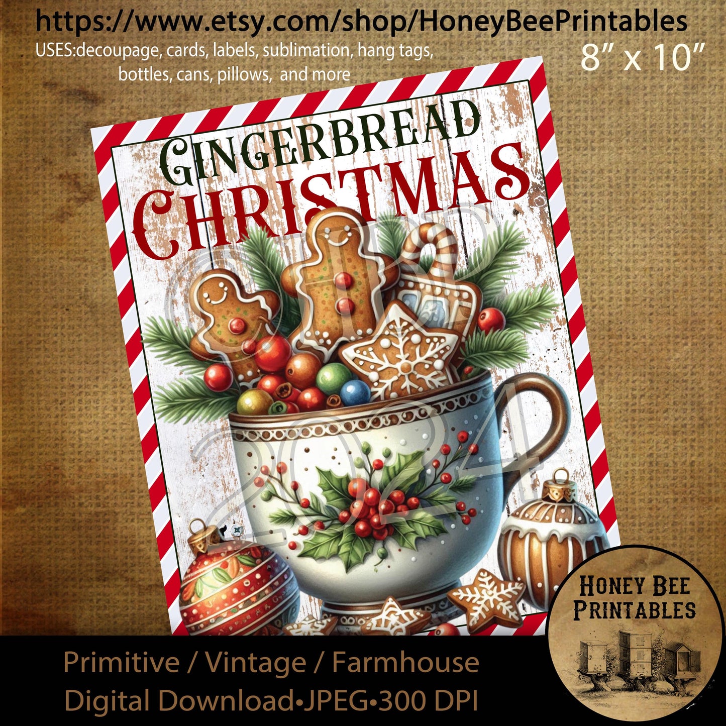 Digital Download, Printable, Decoupage, Vintage, Primitive, Farmhouse, Craft Supplies, Gingerbread Bakery, Cookies, Gingerbread Christmas