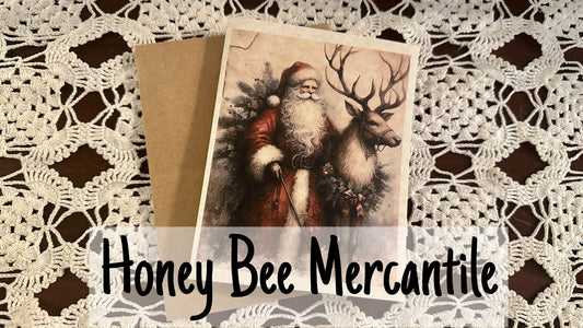 Vintage, Primitive Style, Set of 6 Note Cards & envelopes, Christmas, Santa, Old World Santa, Primitive Santa, Reindeer, Christmas Cards