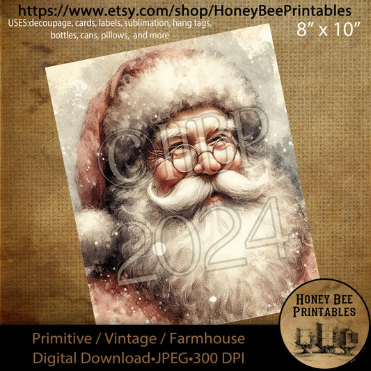 Digital Download, Printable, Decoupage, Primitive, Farmhouse, Craft Supplies, Vintage Santa, Old World Santa, Christmas, Santa Claus #3