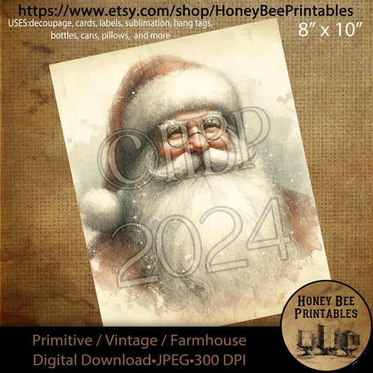 Digital Download, Printable, Decoupage, Primitive, Farmhouse, Craft Supplies, Vintage Santa, Old World Santa, Christmas, Santa Claus #4