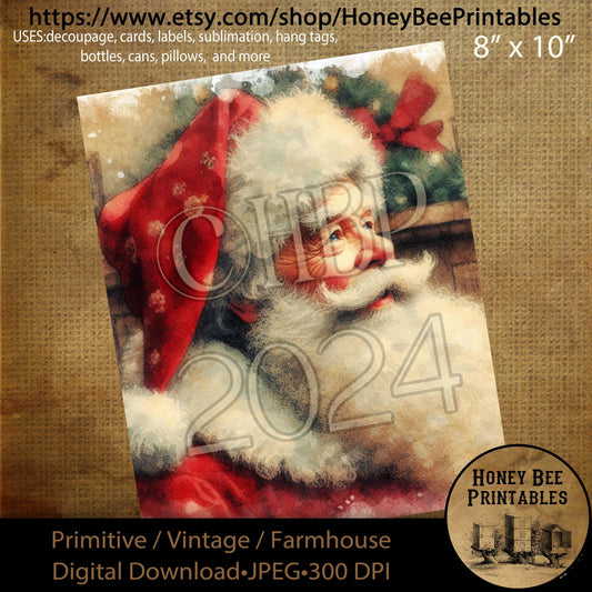 Digital Download, Printable, Decoupage, Primitive, Farmhouse, Craft Supplies, Vintage Santa, Old World Santa, Christmas, Santa Claus