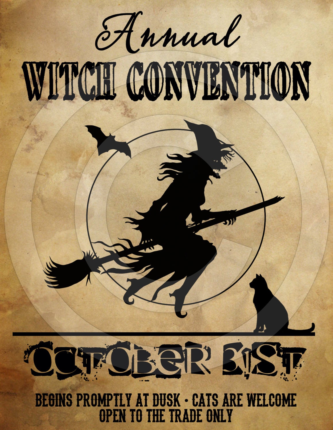 Primitive Grungy Halloween Witch Convention Feedsack Feed Sack Logo Printable Digital JPEG Instant Download For Pillows,Framed Prints,Labels