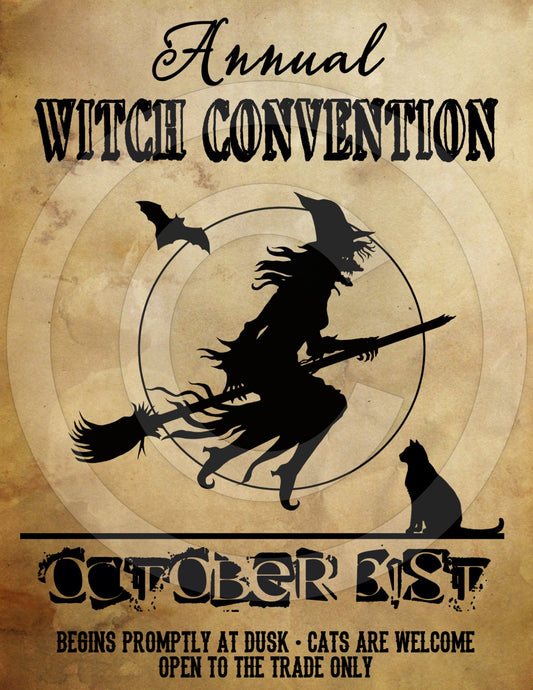 Primitive Grungy Halloween Witch Convention Feedsack Feed Sack Logo Printable Digital JPEG Instant Download For Pillows,Framed Prints,Labels