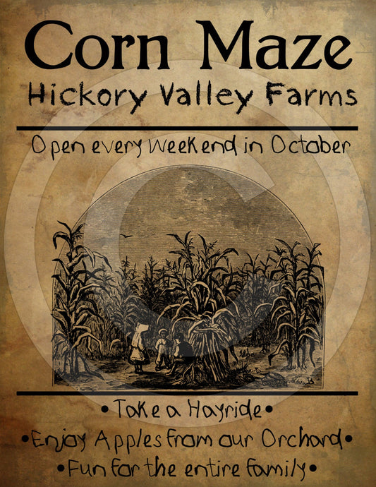 Primitive Grungy Harvest Corn Maze Feedsack Feed Sack Logo Printable Digital JPEG Instant Download For Pillows,Framed Prints,Labels