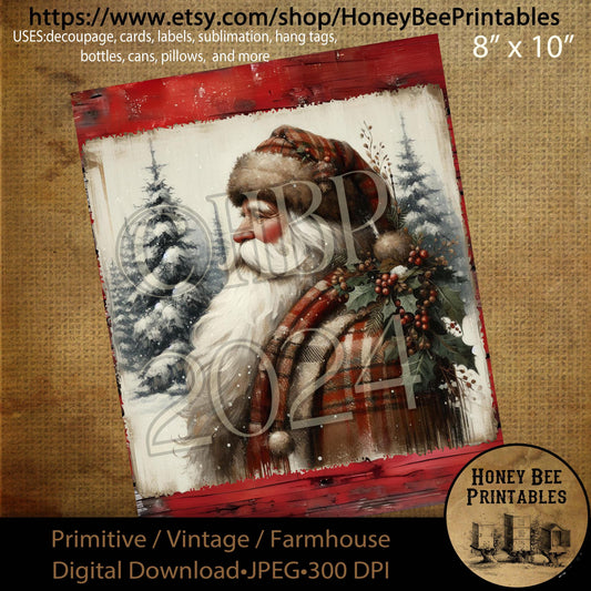 Digital Download, Printable, Decoupage, Primitive, Farmhouse, Craft Supplies, Vintage Santa, Old World Santa, Christmas, Snowy Woods, #3