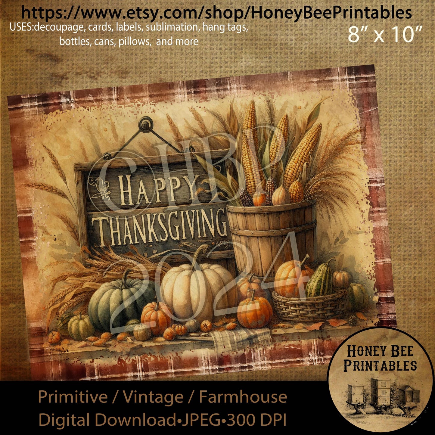 Vintage, Digital Download, Printable, Decoupage, Primitive, Craft Supplies, Fall, Thankful Sign, Autumn, Happy Thanksgiving, Sign,  Pumpkins