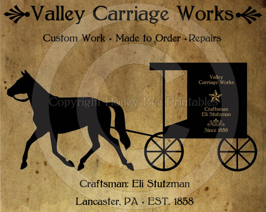 Primitive Grungy Amish Buggy Carriage Works Feedsack Feed Sack Logo Printable Digital JPEG Instant Download Pantry Label Crocks Box Print