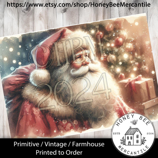 Digital Download, Printable, Decoupage, Primitive, Farmhouse, Craft Supplies, Santa Claus, Old World Santa, Vintage Santa, Christmas, A4, #2