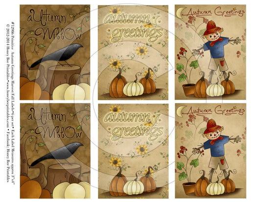Primitive Harvest Autumn Greetings Fall Pantry Labels 12986-Printable Digital JPEG File-Instant Download Uses: Jars,crock,crates,books,cards