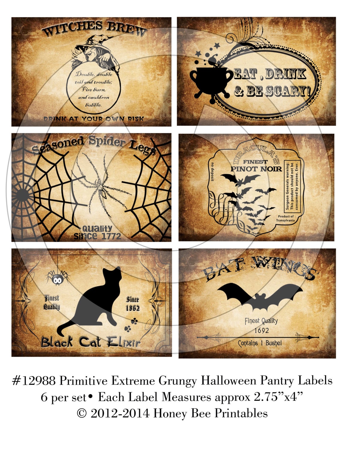 Primitive Extreme Grungy Halloween Pantry Labels 12988 Printable Digital JPEG File-Instant Download-Use on Jars,crock,crates,books,cards