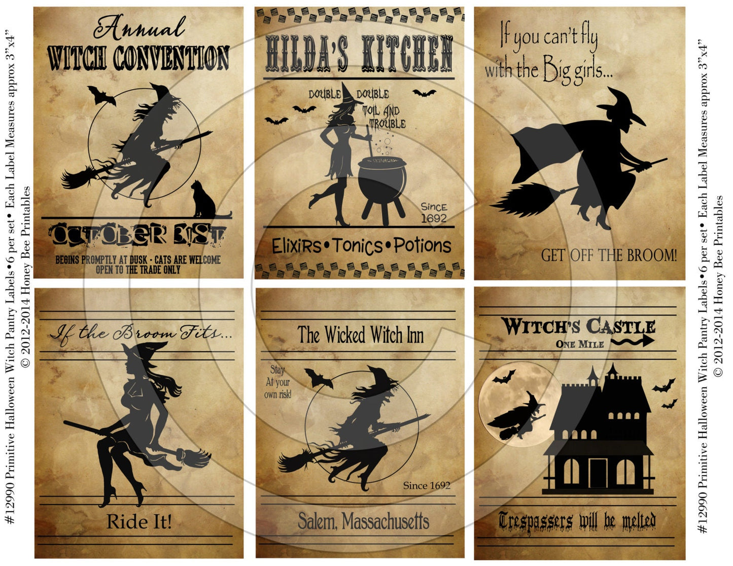 Primitive Halloween Witch Witchy Pantry Labels 12990 Printable Digital JPEG File-Instant Download-Use on Jars,crock,crates,books,cards