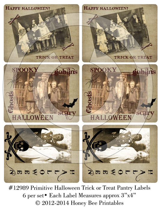 Primitive Halloween Trick or Treat Pantry Labels 12989 Printable Digital JPEG File-Instant Download-Use on Jars,crock,crates,books,cards