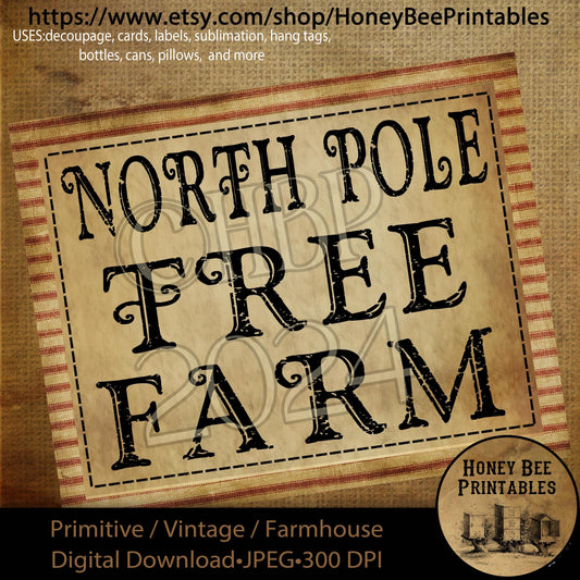 Digital Download, Printable, Decoupage, Farmhouse, Craft Supplies, Primitive Christmas Labels, Red Ticking, North Pole Tree Farm